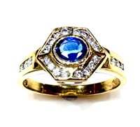 Anneau Sommer Femme Anni '80 in Or jaune Zaffiro blu 0.65 Ct ZAF CT 0.65 DIA CT 0.23 - ZAF CT 0.65 DIA CT 0.23